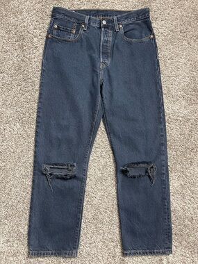 Levi's 501 Original Cropped Dark Grey Wash Distressed High Waisted Jeans W28 L26